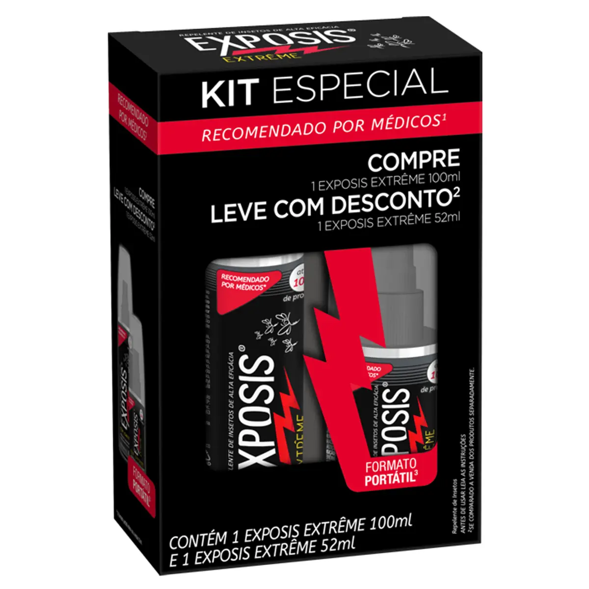 Kit Repelente 100ml Repelente Sem Perfume 52ml Spray Exposis Extrême