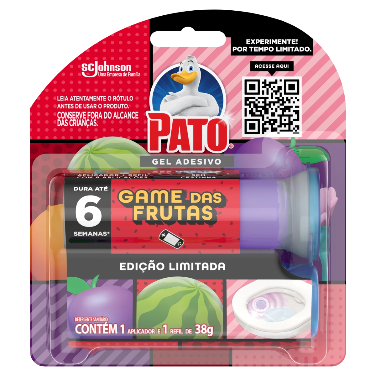 Detergente Sanitário Gel Adesivo com Aplicador Game das Frutas Pato 38g Refil