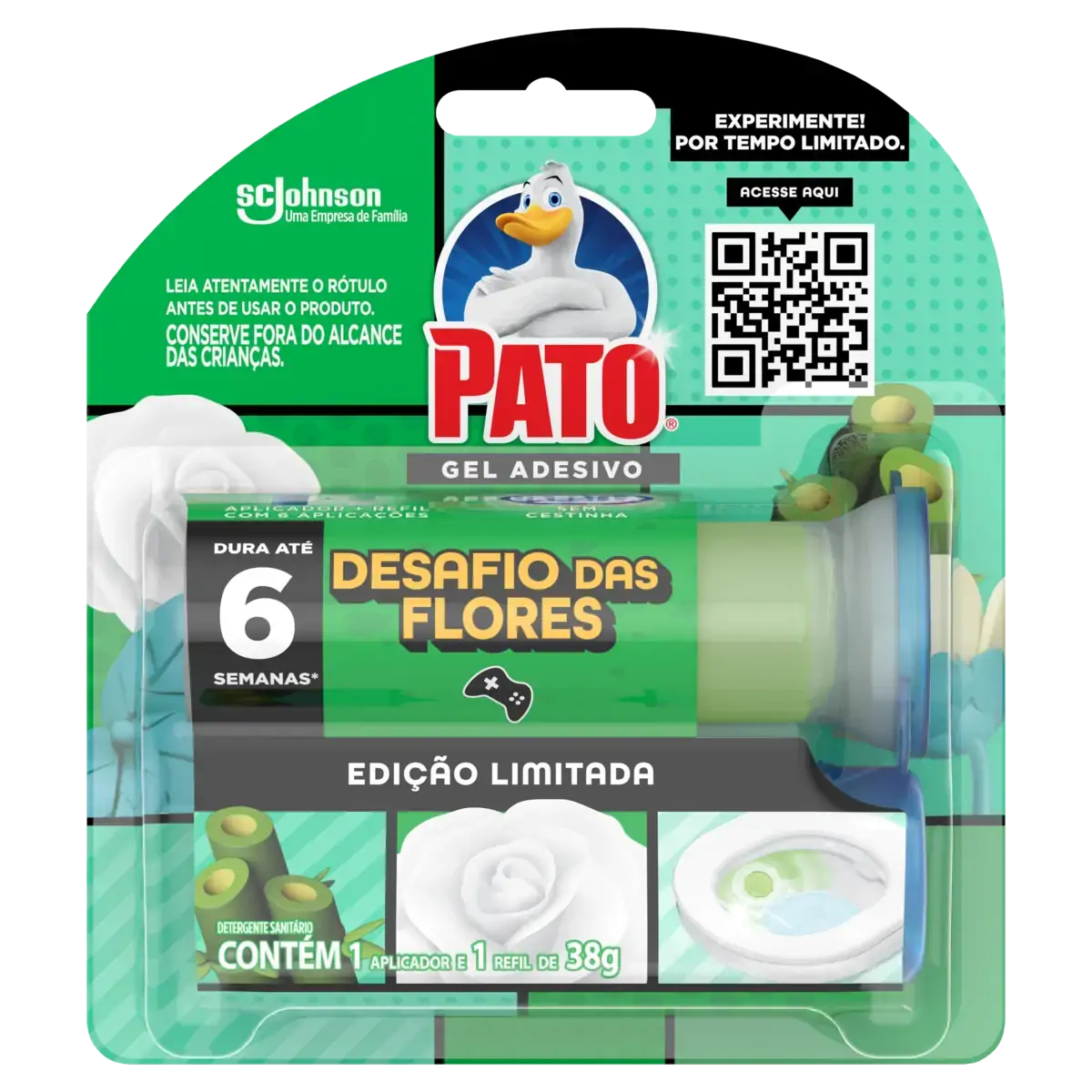 Detergente Sanitário Gel Adesivo com Aplicador Desafio das Flores Pato 38g Refil