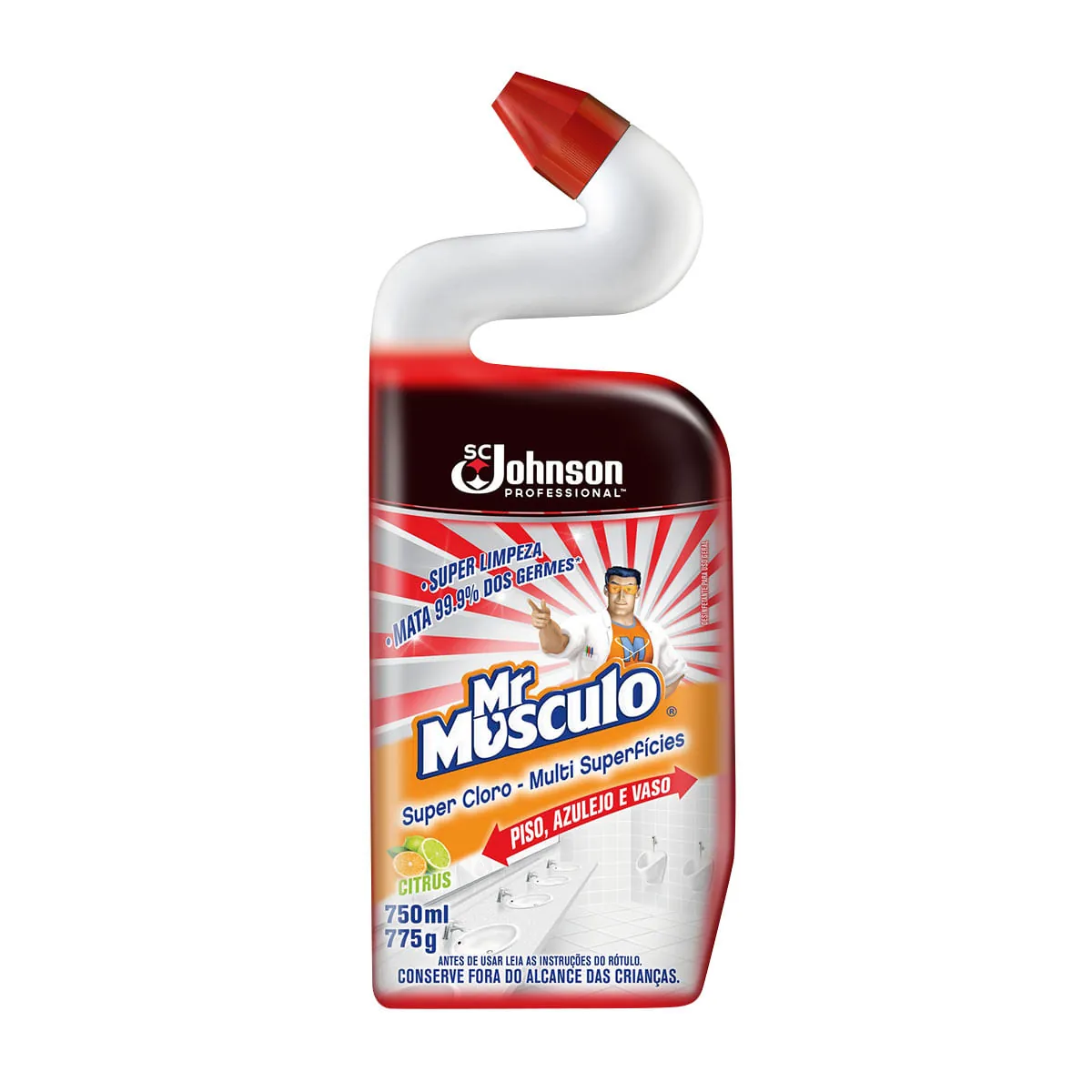 Desinfetante Multissuperfícies Super Cloro Citrus Mr Músculo Professional Squeeze 750ml