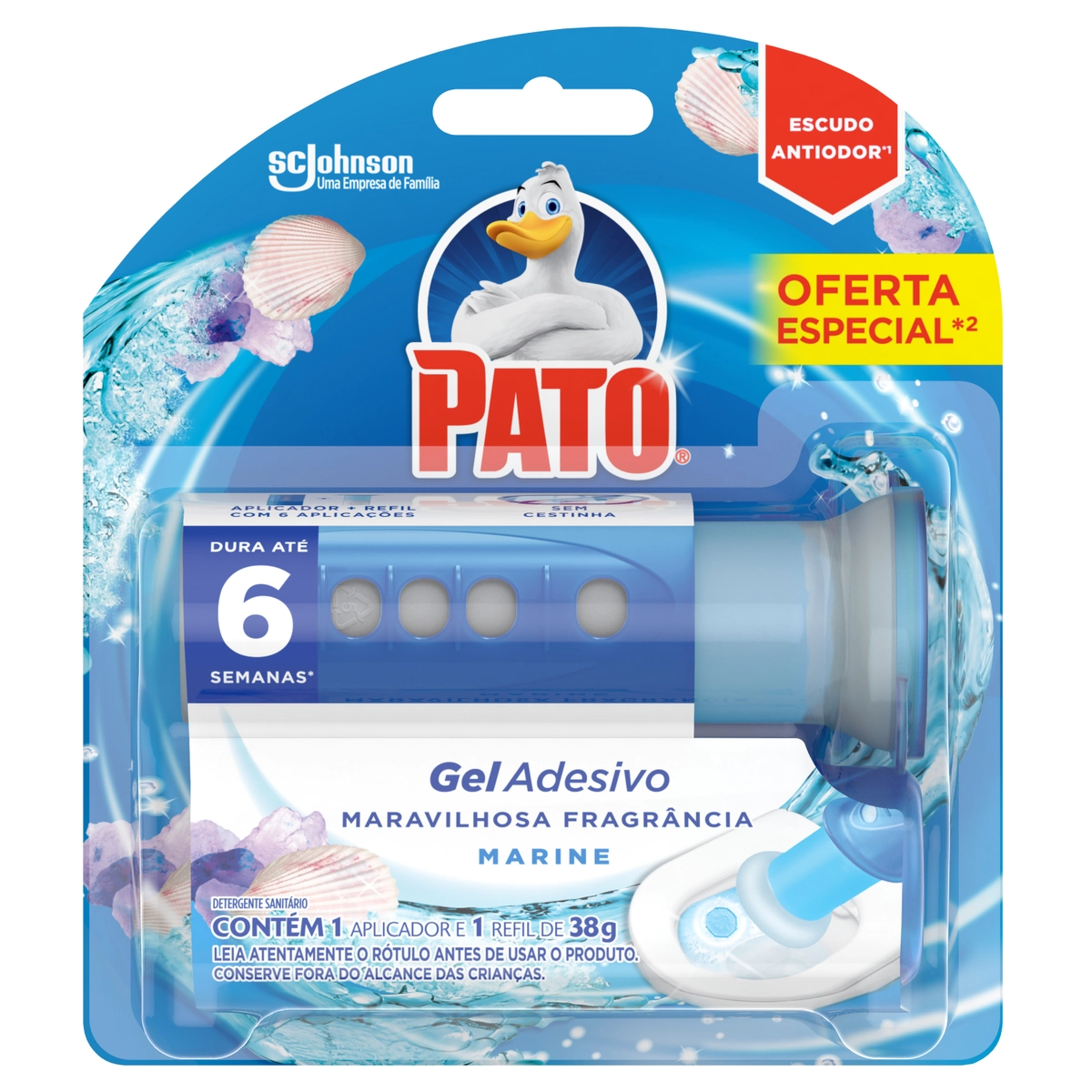 Desodorizador Sanitário Pato Gel Adesivo Aplicador + Refil Marine 6 discos