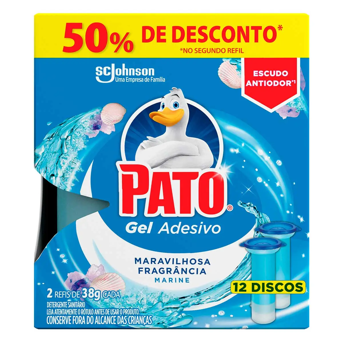 Kit Desodorizador Sanitário Pato Gel Adesivo Marine Refil 6 Discos 2UN
