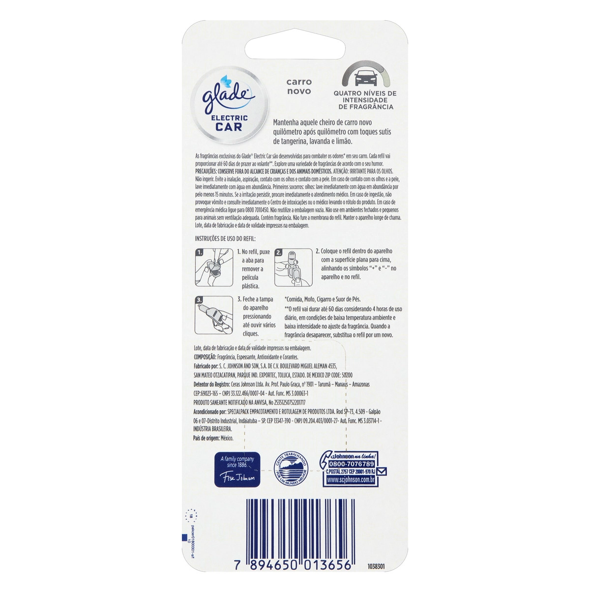 Odorizador Automotivo Carro Novo Glade Electric Car Blister 3,2ml Refil