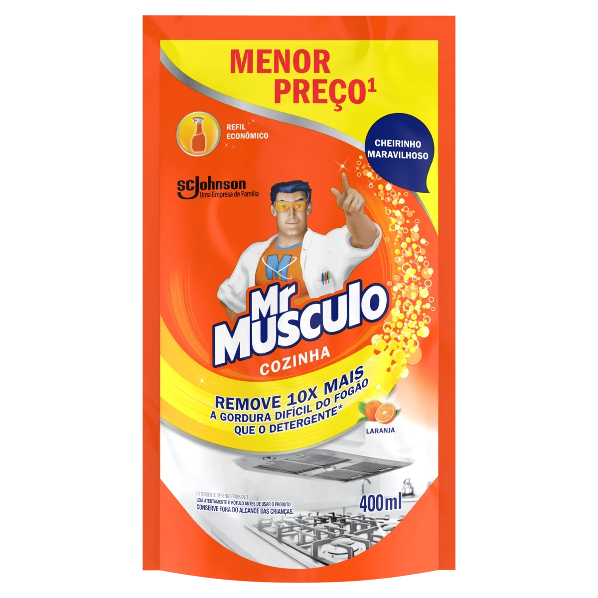 Limpador Desengordurante Cozinha Laranja Mr Músculo Sachê 400ml Refil Econômico