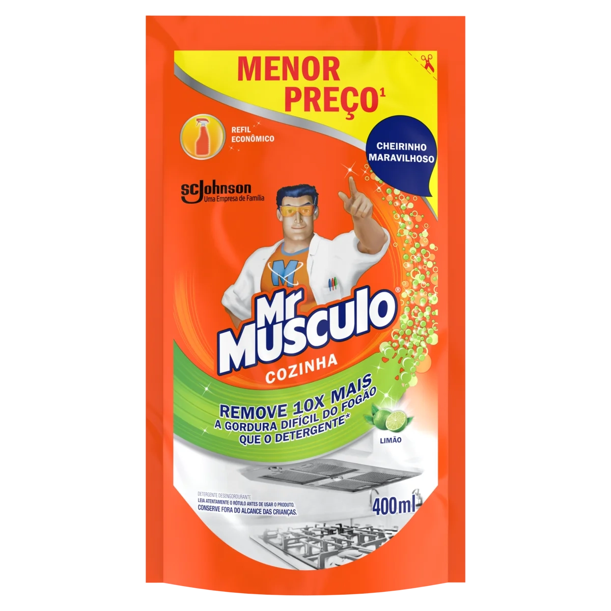 Limpador Desengordurante Cozinha Limão Mr Músculo Sachê 400ml Refil Econômico