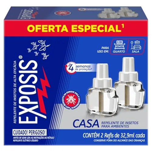 Repelente Líquido Elétrico Exposis Casa Caixa 2 Unidades 32,9ml Cada Refil