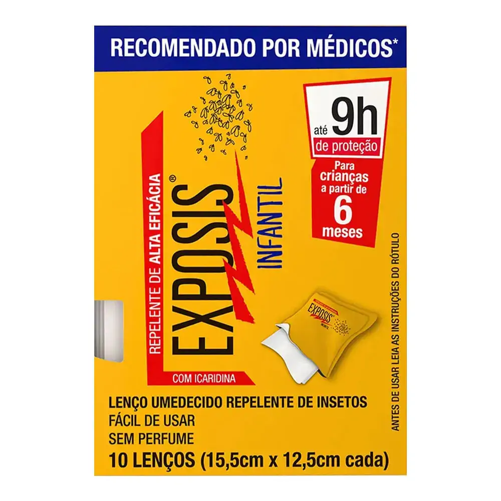 Lenço Umedecido com Repelente de Inseto Exposis com 10 Unidades