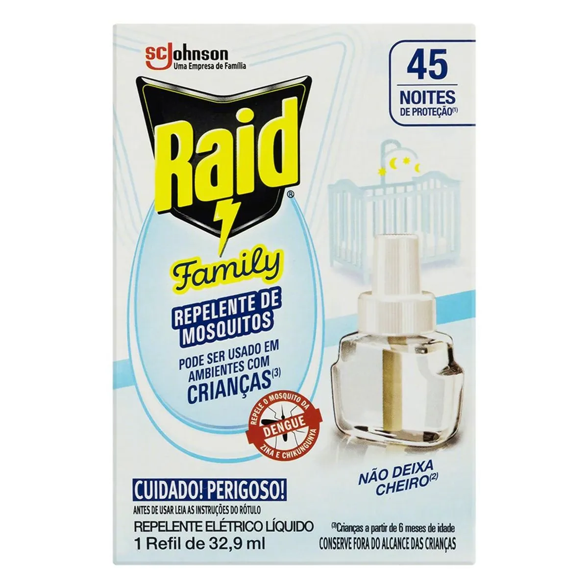 Repelente Elétrico Líquido 45 Noites Raid Family Caixa 32,9ml Refil