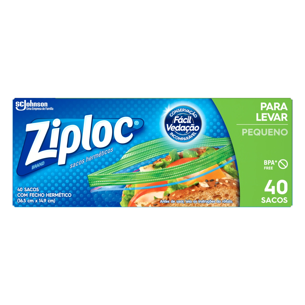 Saco Hermético Ziploc Pequeno 16,5cm X 14,9cm 40 Unidades
