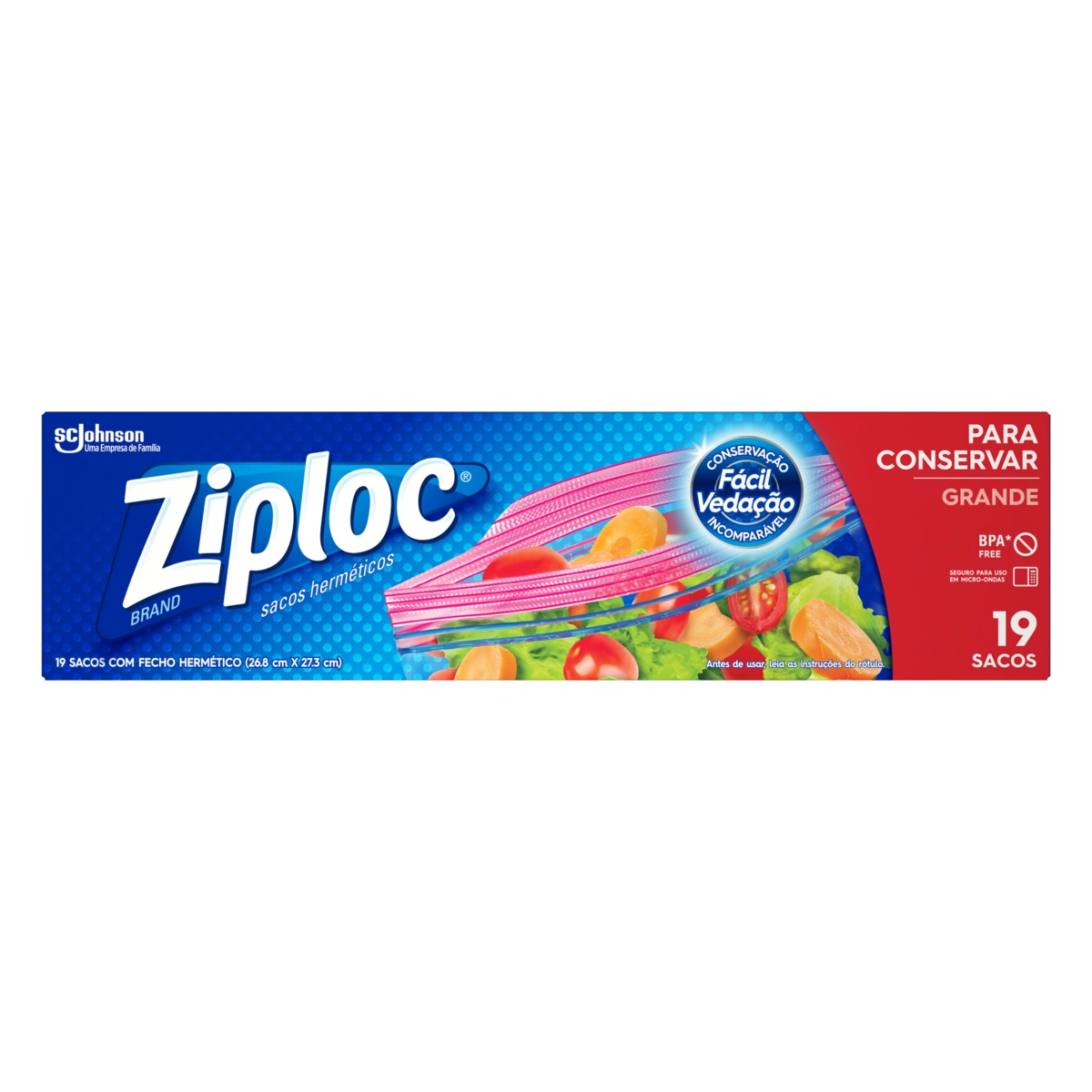 Saco Hermético Ziploc Grande 26,8cm X 27,3cm 19 Unidades