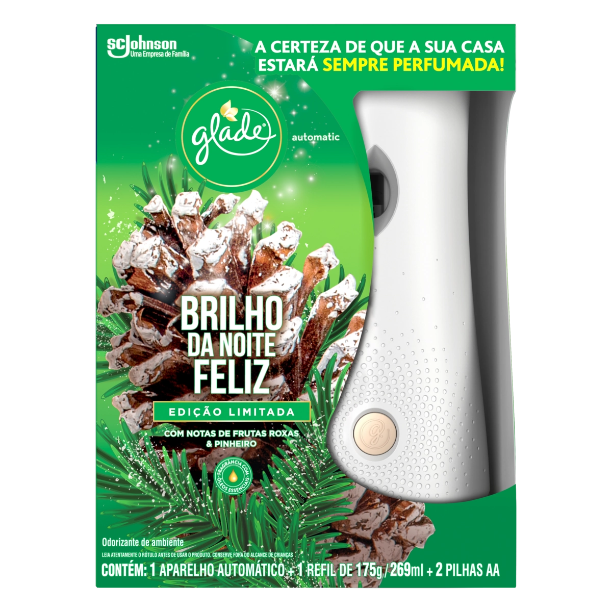 Aparelho E Odorizador De Ambiente Brilho Da Noite Feliz Glade Automatic Caixa 269ml