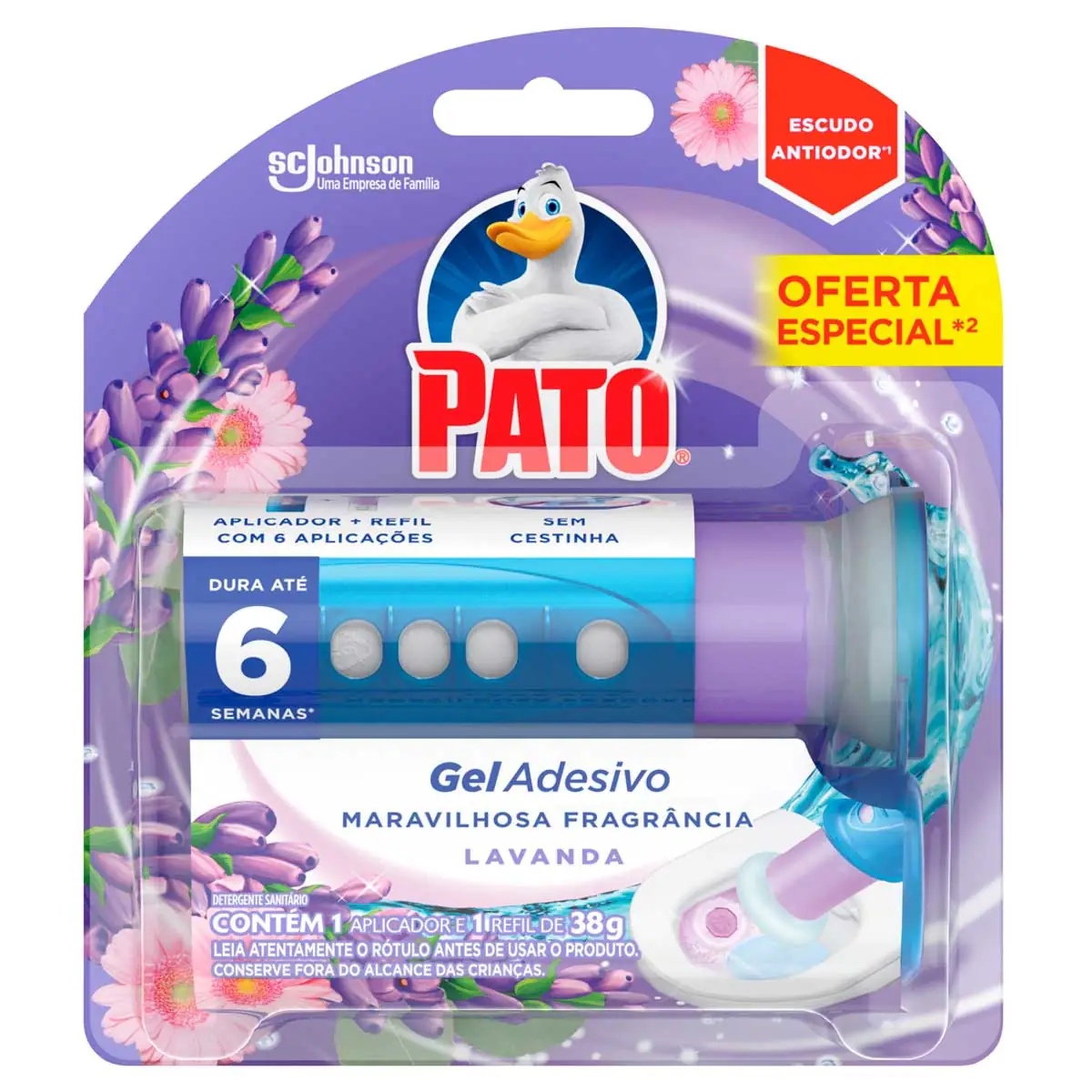 Desodorizador Sanitário Pato Gel Adesivo Lavanda Refil 6 Discos Aparelho Grátis