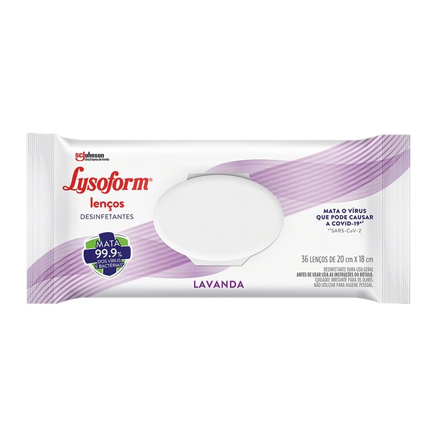 Lenço Umedecido Desinfetante Lavanda Lysoform Pacote 36 Unidades