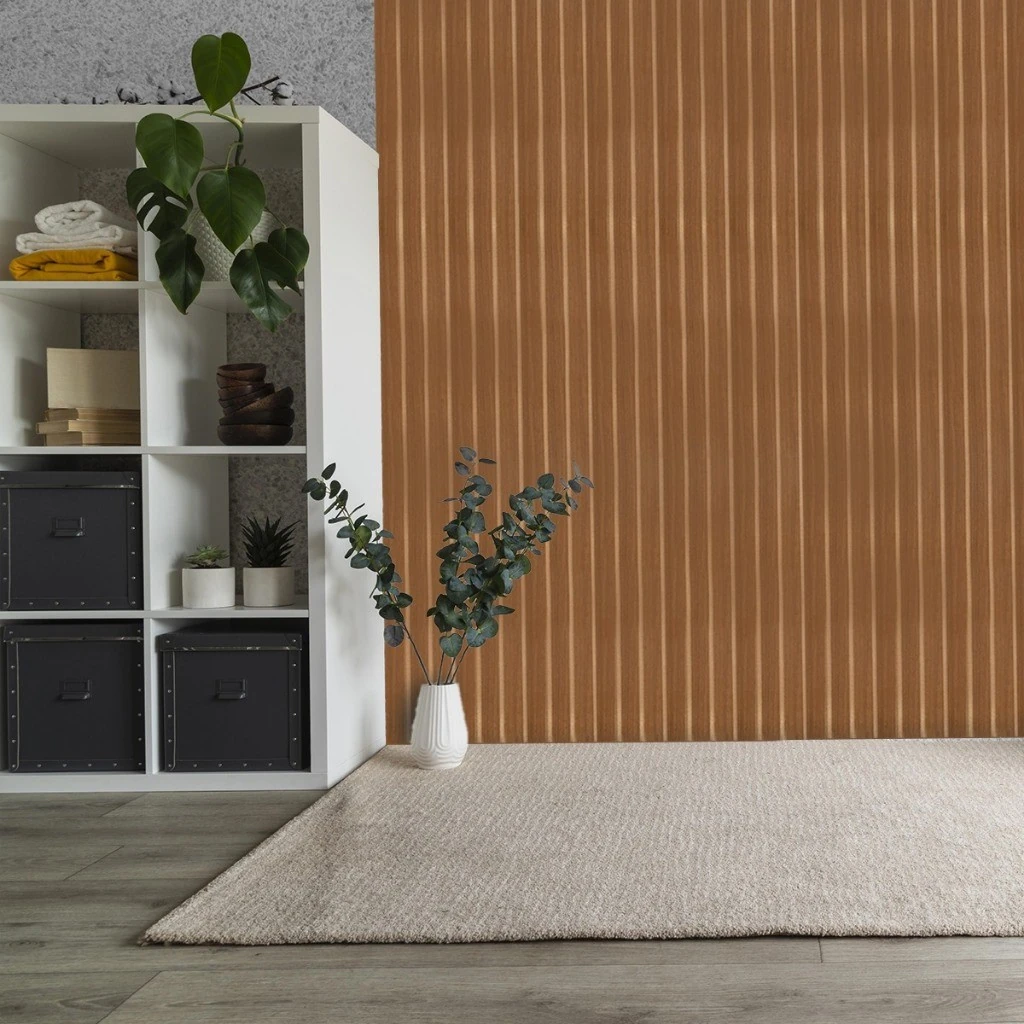 30 Placas Adesivas Painel De Parede Ripado Montável Mdf 50x11 - Freijó