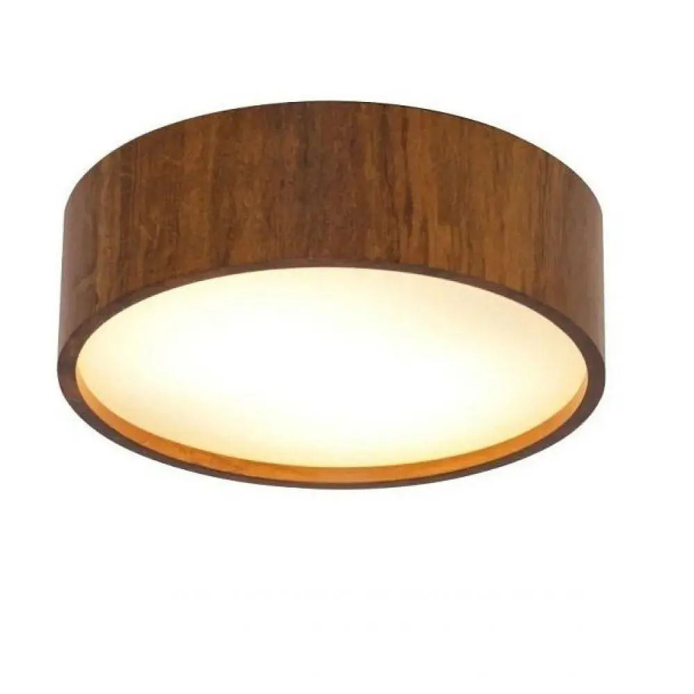 Plafon Sobrepor Redondo 30cm Em Madeira Imbuia Bivolt