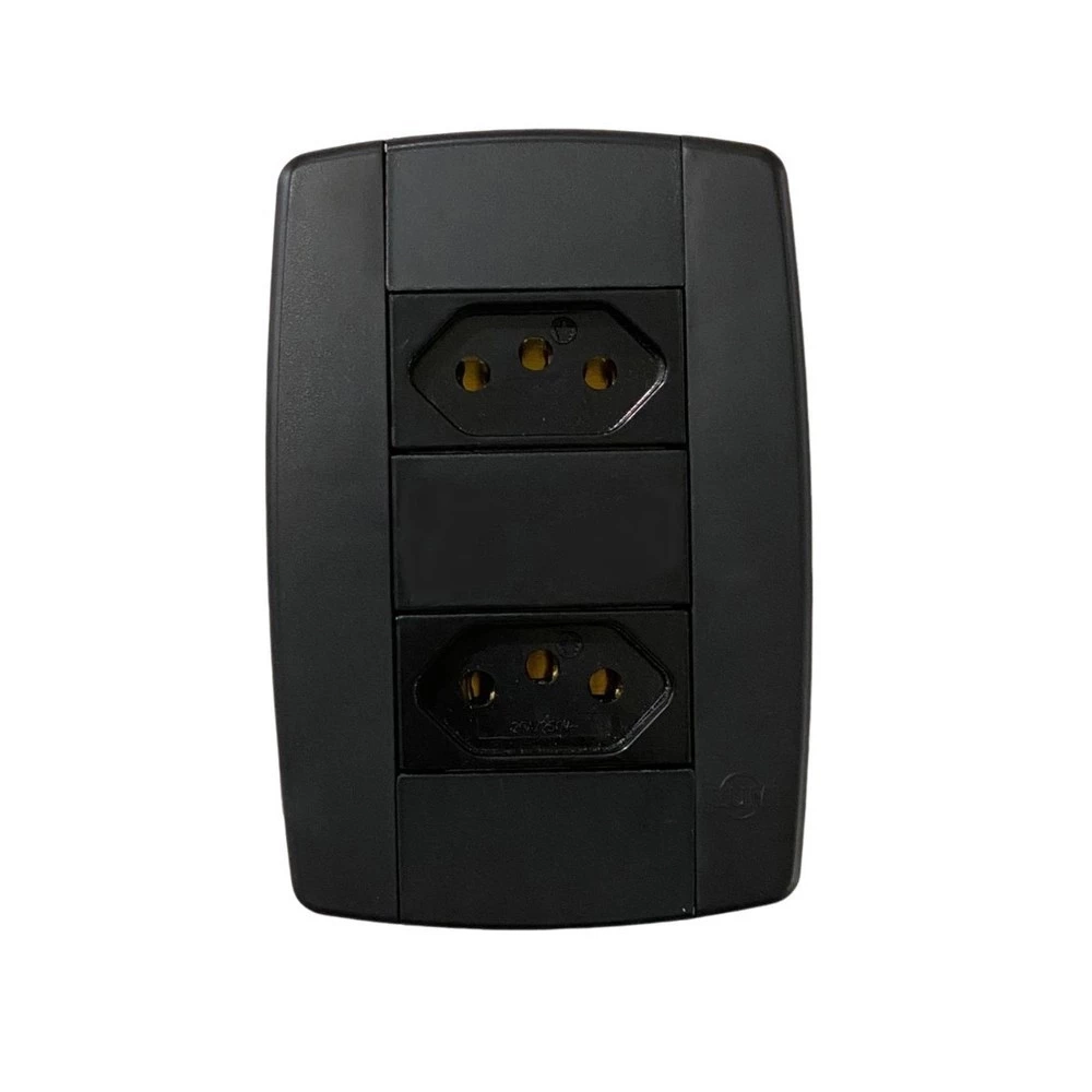 Conjunto 2 Tomadas Preta Monobloco 2p+t 20a 250v 4x2 Ilumi