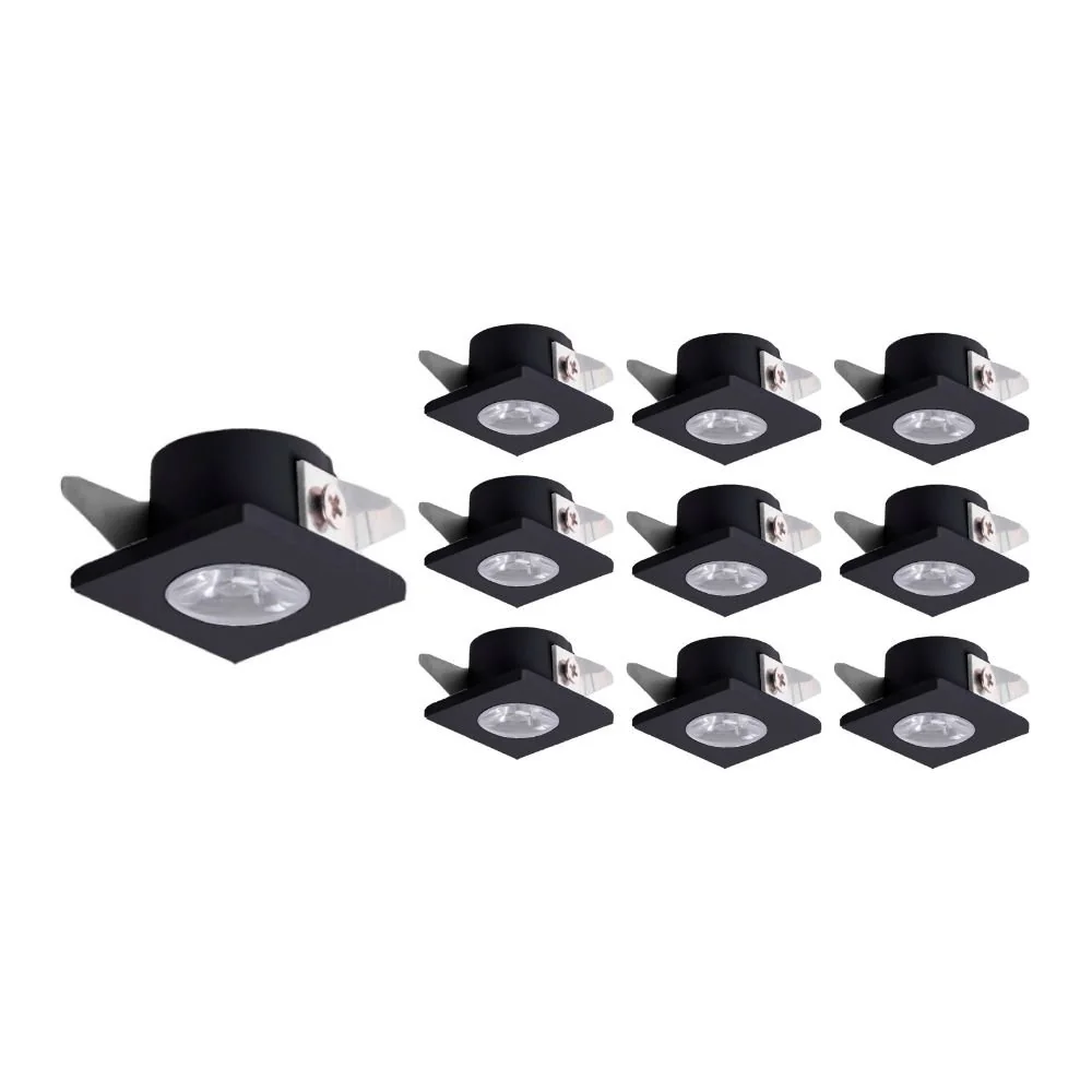 10 Spots De Embutir Para Móvel Mbled Elysa Quadrado Led 1w Bivolt Preto 3000k Luz Amarela