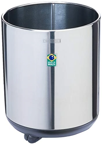 Cachepot Em Inox Com Rodízio ø 32cm Fundo Plástico Belt Scotch Brite