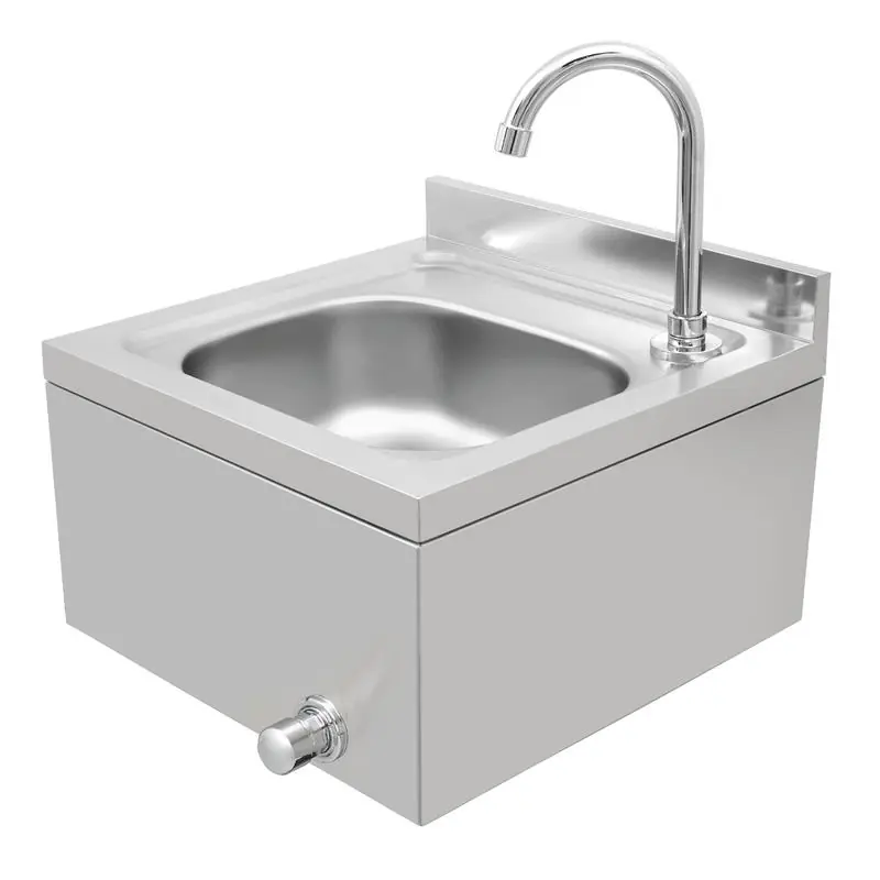 Lavatorio De Parede Em Aco Inox 40x40 Com Acessorios Para Uso Profissional