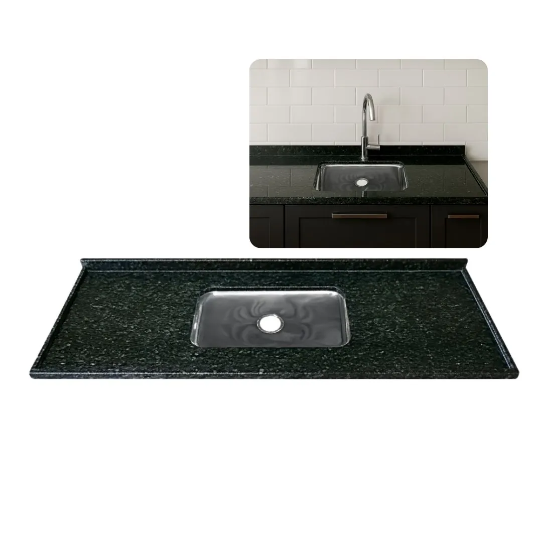 Pia Cozinha Granito 120cm Verde Ubatuba Cuba Inox Funda 14cm Verde Ubatuba