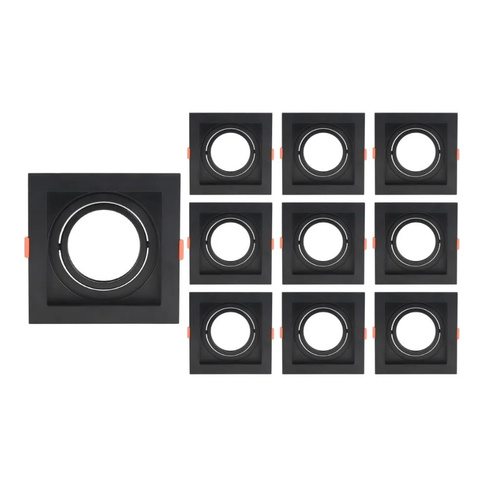10 Spots De Embutir Recuado Nordecor Flea Para 1 Lâmpada Ar70 Quadrado Preto