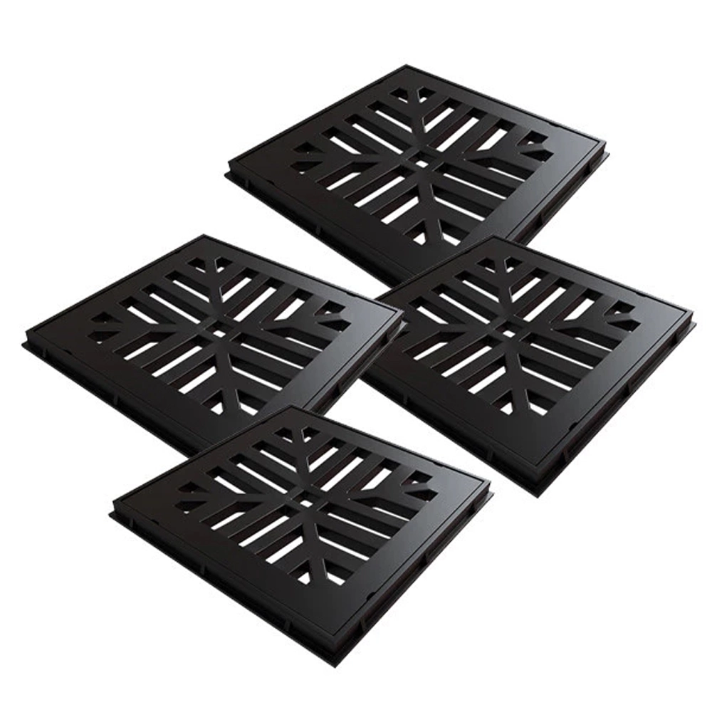 Kit 4 Ralo Grelha Quadrado C/ Porta Grelha Preto 20x20cm
