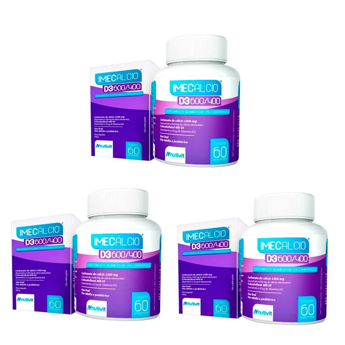 Kit C/3 Imecálcio 600/400MG C/60 Comprimidos