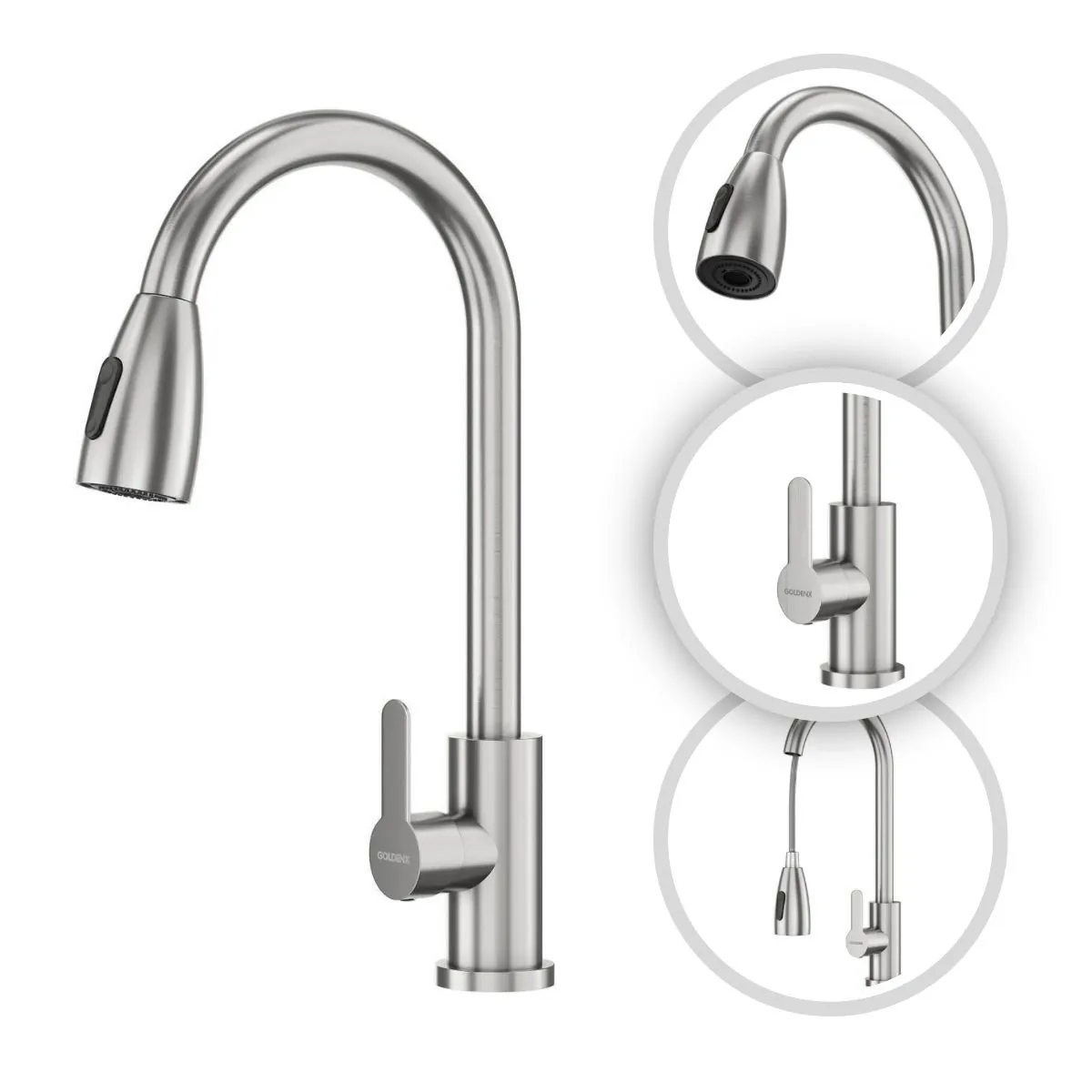 Torneira De Cozinha Roma Mangueira Flexível Aço Inox 304 Goldenx