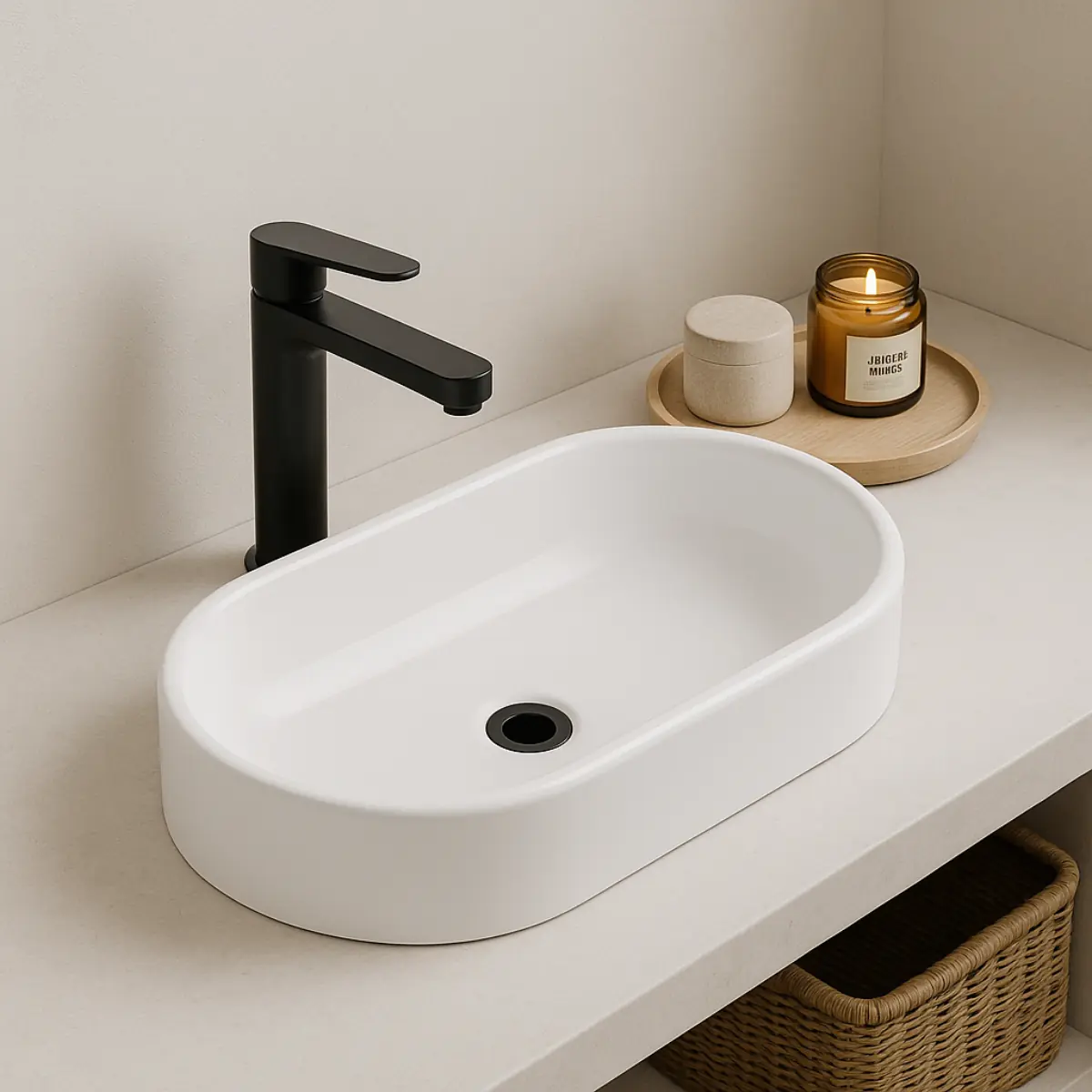 Cuba De Apoio Banheiro Oval Branca Marmore Lavabo Lavatorio 42cm