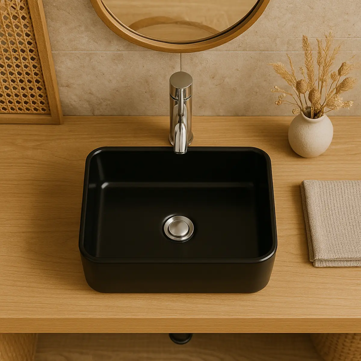 Cuba Pia Banheiro De Apoio Retangular Preta 30cm Lavabo Designe Moderno Clean