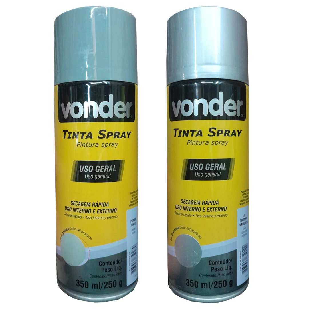 Kit Tinta Spray Aluminio Brilhante + Primer 350ml Vonder
