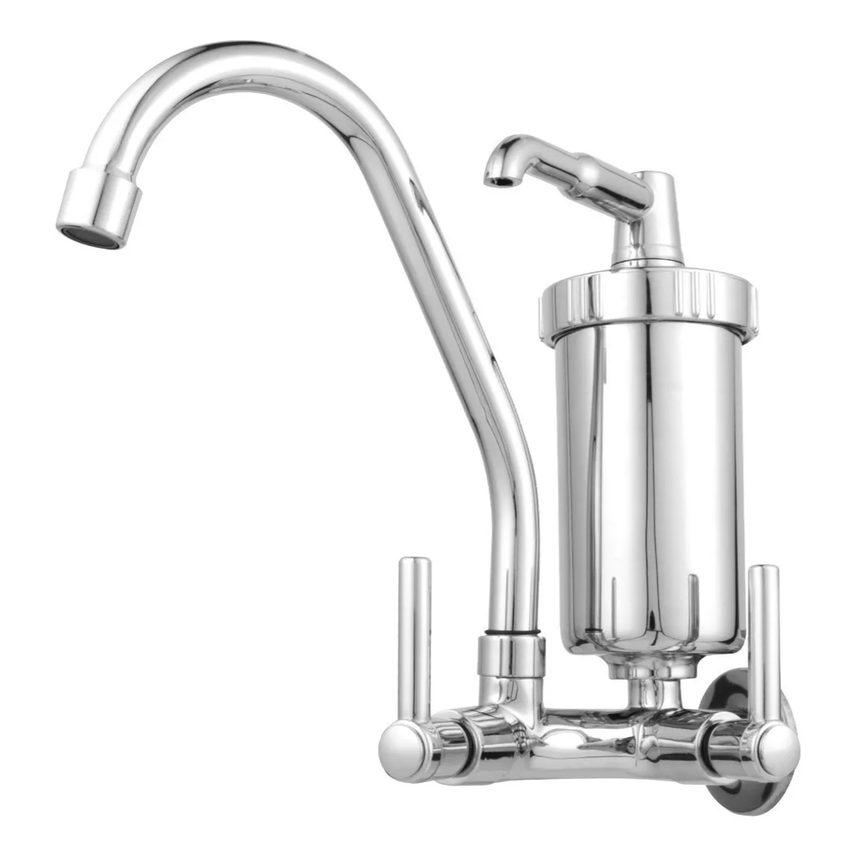 Torneira Cozinha Com Filtro De Parede Metal Cromado Bica Móvel Material Resistente