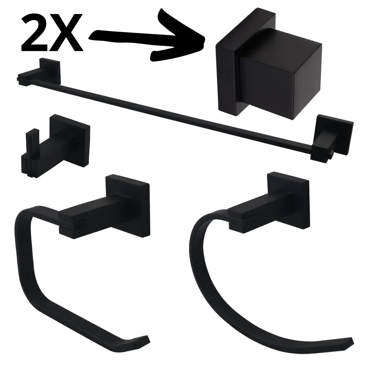 Kit Pra Banheiro Quadrado Preto Fosco 6 Peças Acabamentos