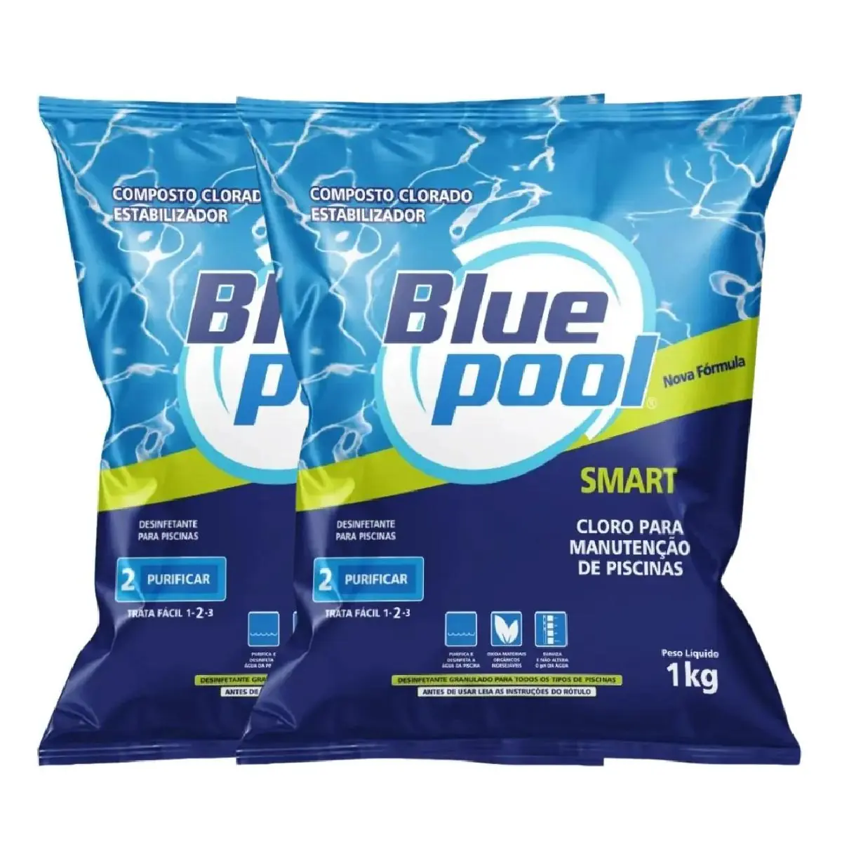 Kit 2 Cloros Multiação 1kg Smart Bluepool Para Piscinas