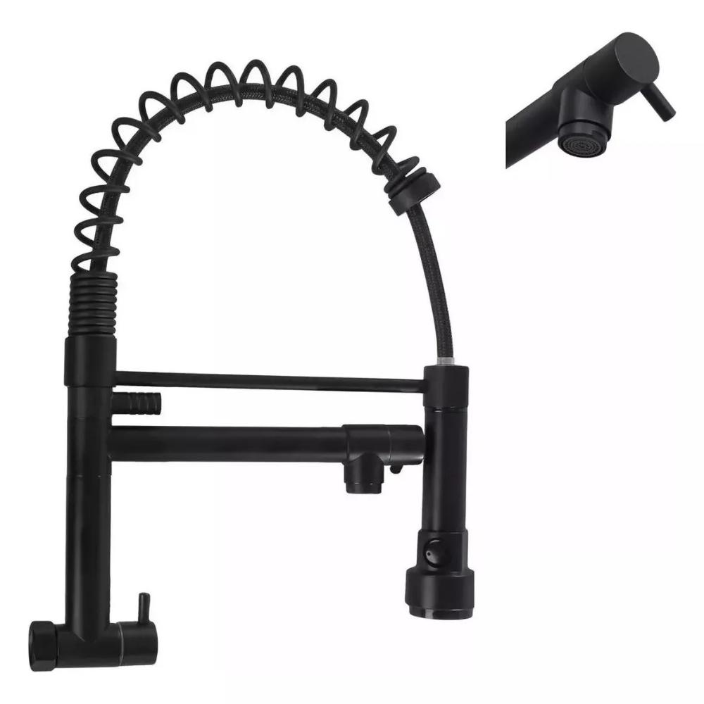 Torneira Cozinha Stillus Home 50cm Parede Monocomando Preta Preto
