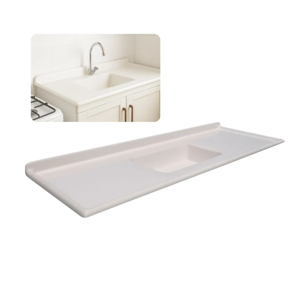 Pia De Cozinha Mármore Sintético Bege 55x150cm Cuba Fibra  Bege