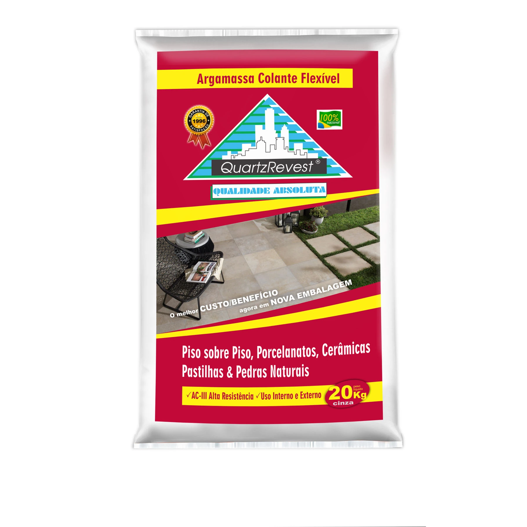 Argamassa Porcelanato Interno e Externo 20kg Cinza Quartz Revest