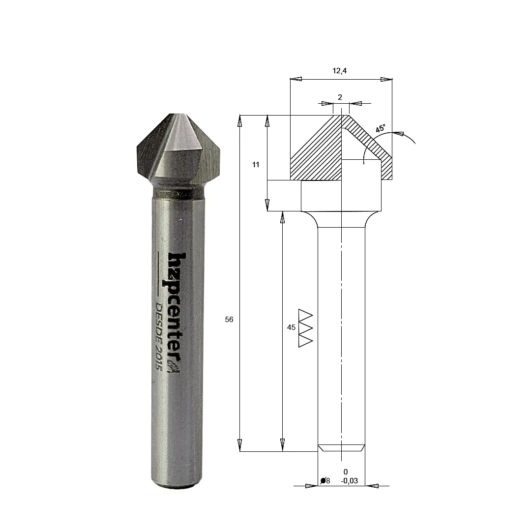 Fresa Dobrar/vincar Acm 90° Ponta 2mm Haste 8mm