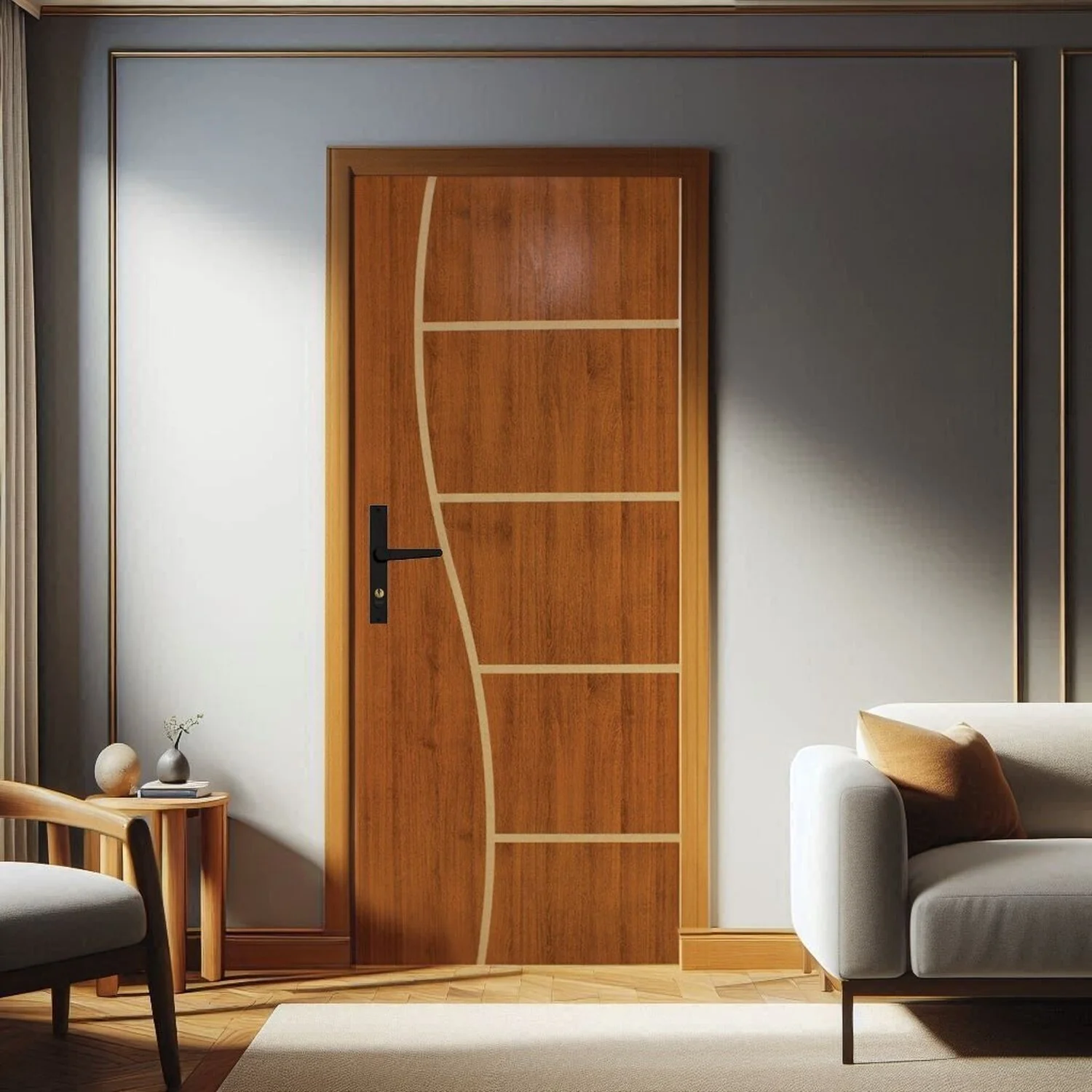 Kit Porta De Madeira 215x85cm Batente De Aço 12cm Abertura Direita Duraplac  Mogno
