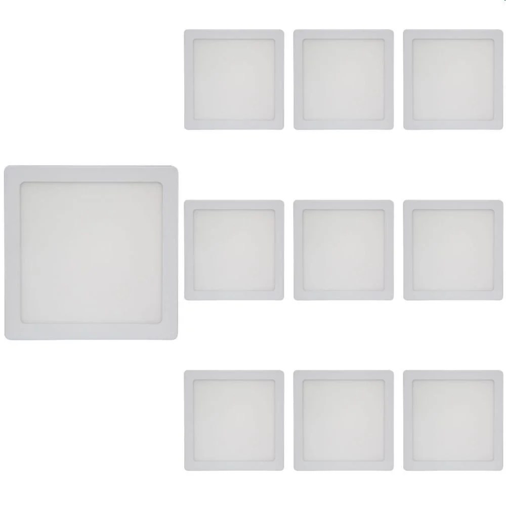 10 Painel De Led Blumenau Quadrado De Sobrepor 12w Bivolt 6500k Luz Branca
