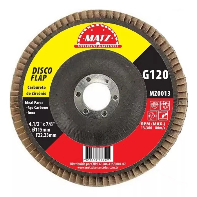 Disco Flap Desbaste Acabamento Grão 120 115x22,23mm Matz