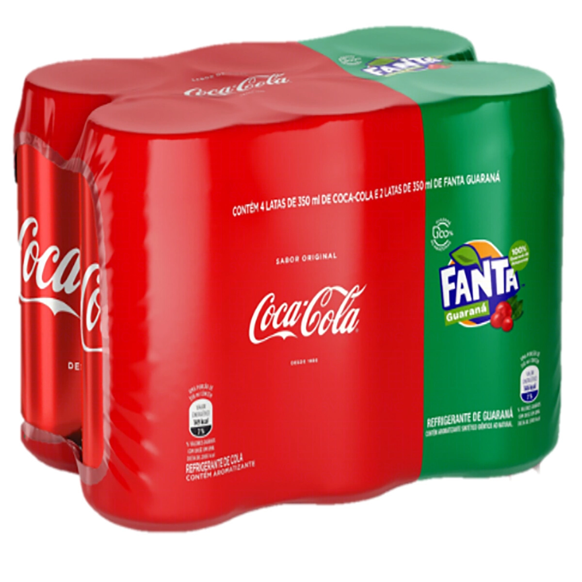 Kit 4 Refrigerantes Coca-Cola Original + 2 Guaraná Fanta 350ml Cada