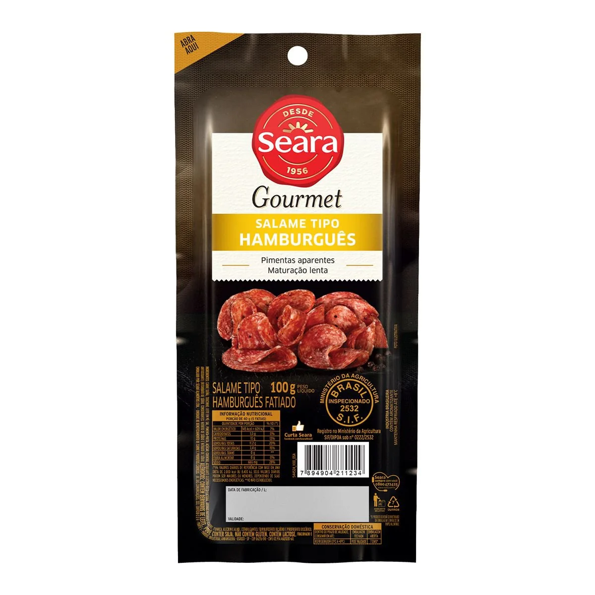 Salame Tipo Hamburguês Fatiado Seara Gourmet 100g