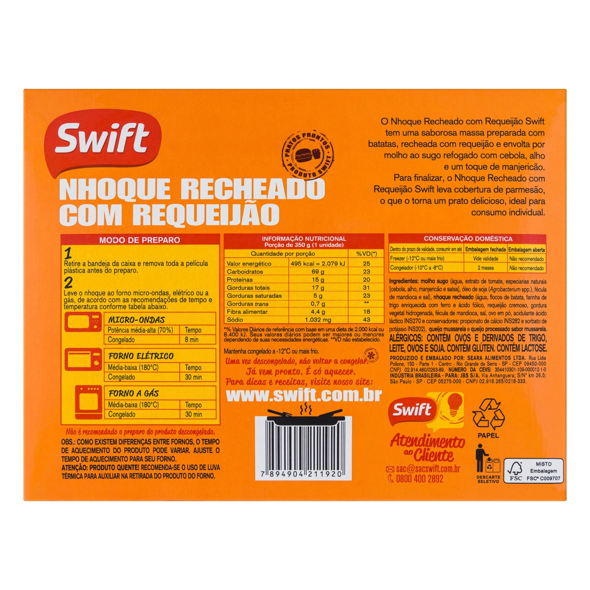 Nhoque Swift Rech Requeijao 350g