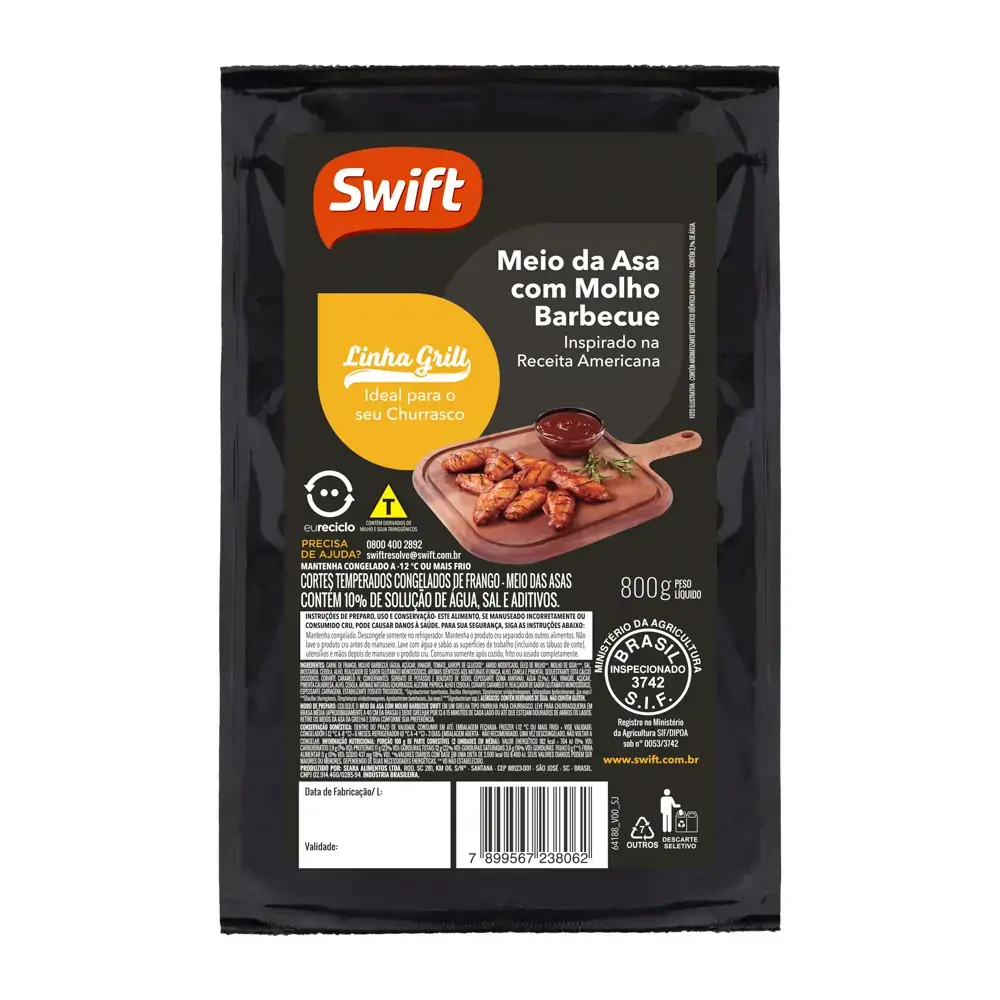 Meio Asa Swift C/molho Barbecue 800g