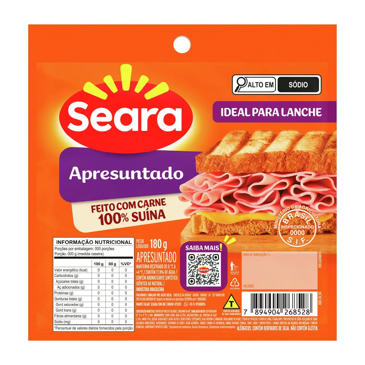Apresuntado fatiado Seara 180g
