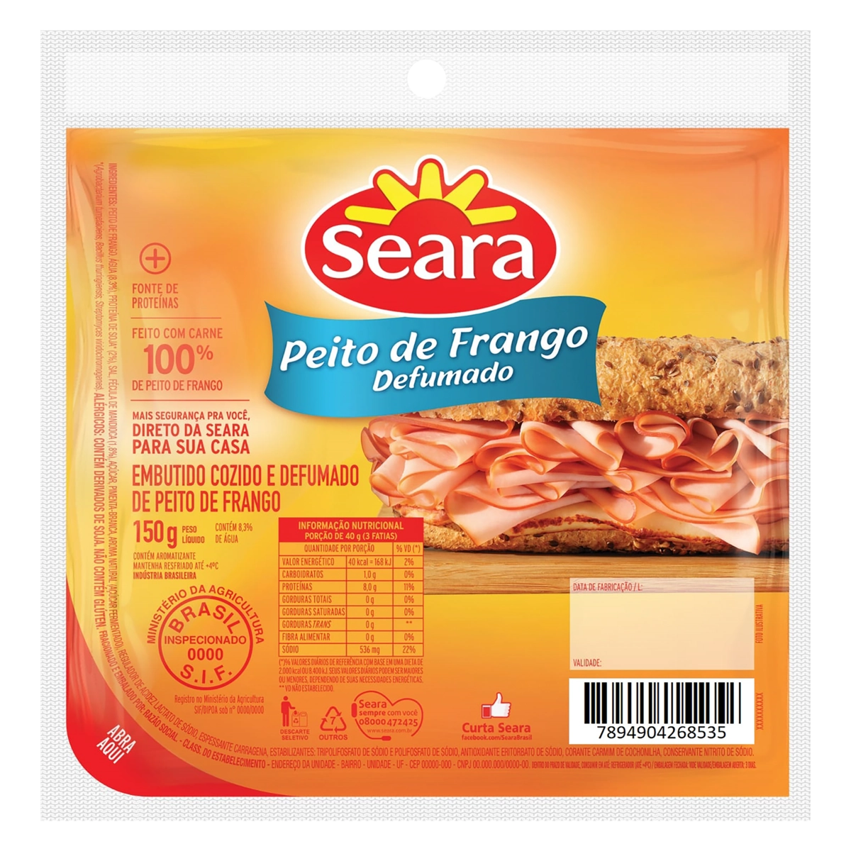 Peito De Frango Cozido E Defumado Seara 150g