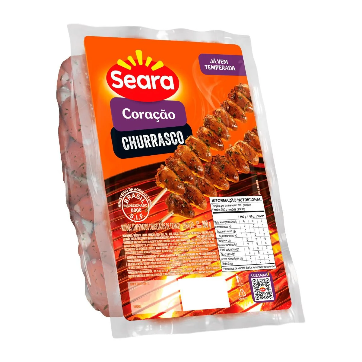 Coração De Frango Congelado Temperado Seara Churrasco 800g
