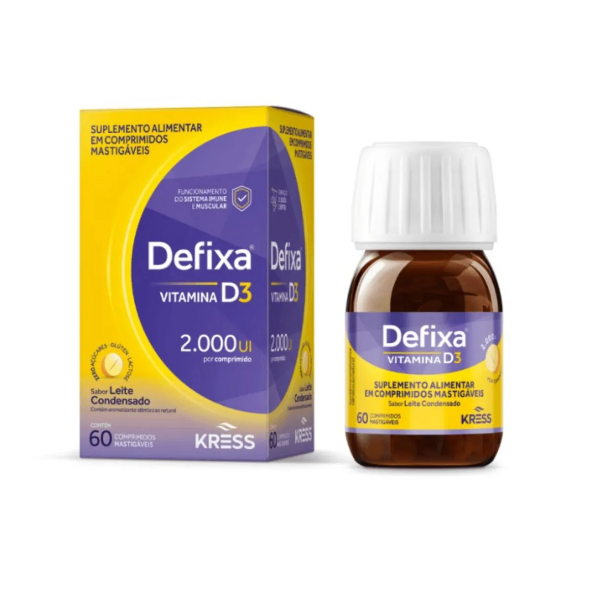 Defixa 2.000ui Vitamina D3 Kress Sabor Leite Condensado 60cpr