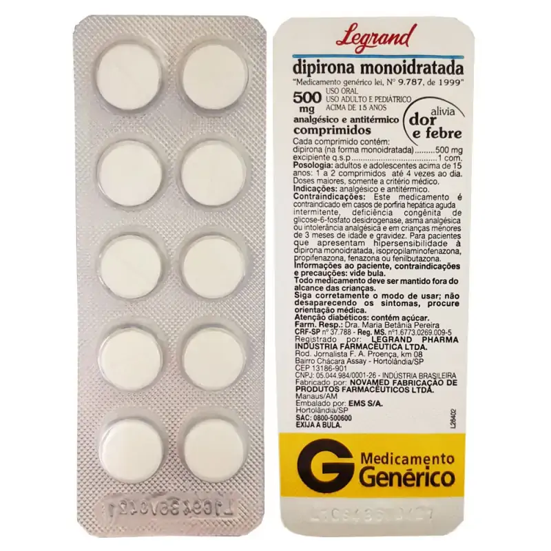 Dipirona Sodica 500mg Caixa 24bl X 10 Comp